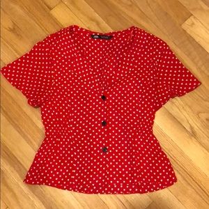 Zara Red with Hearts Short Sleeve Button Down